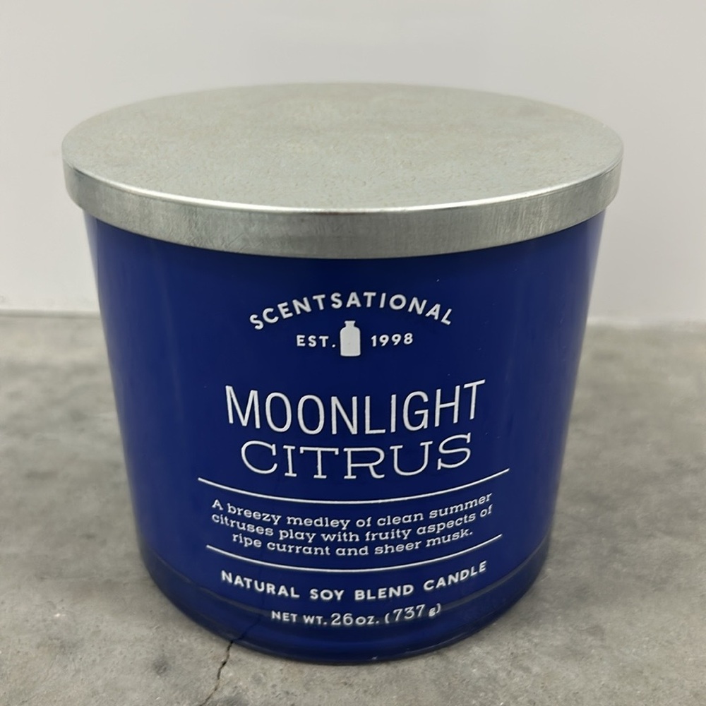 Scentsational Moonlight Citrus Candle Glass Jar 26 Oz  Soy Wax Essential Oils
